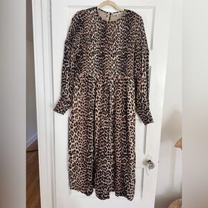 Ganni Smocked Leopard Maxi Dress